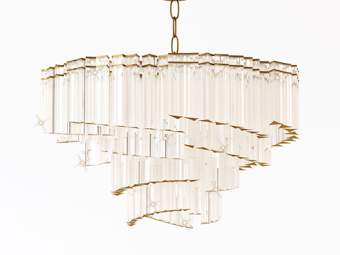  现代奢华螺旋水晶吊灯3d模型下载 透明玻璃金属链条装饰吊灯 优雅立体层次感设计 