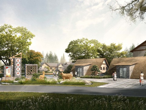  新中式公园驿站外观景观psd 