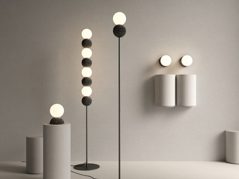  现代简约球形落地灯3d模型下载 金属石材创意壁灯 台灯室内装饰设计 