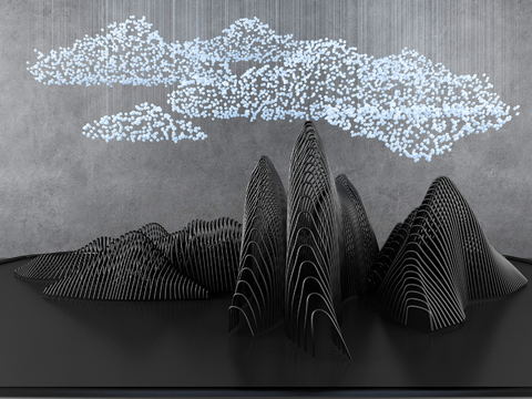  新中式铁艺假山园艺小品3d模型 