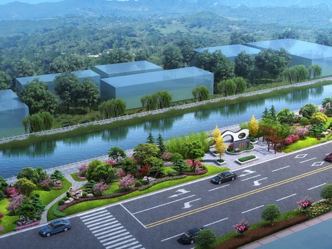  河道广场鸟瞰psd 