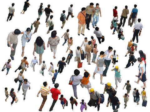  现代都市行走人物鸟瞰psd 