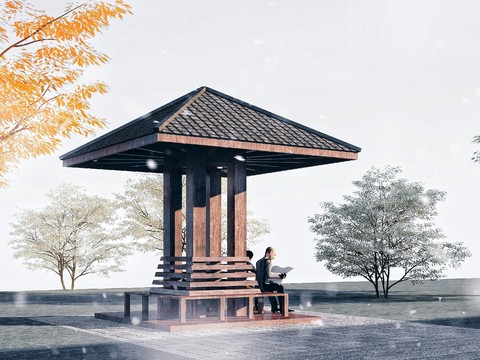  新中式四角攒尖亭3d模型 