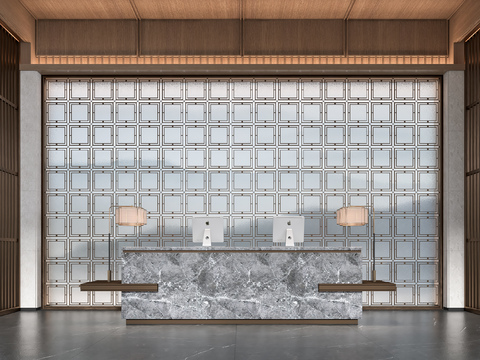  新中式会所接待台 前台3d模型 