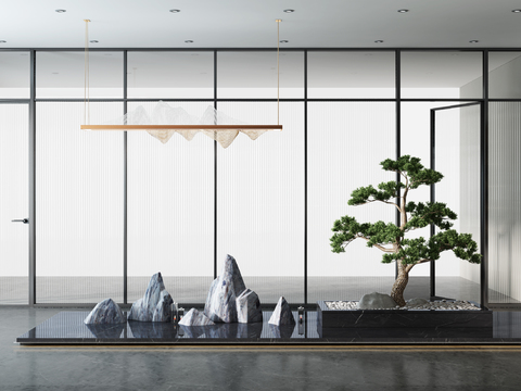  新中式旱景假山园艺小品3d模型 