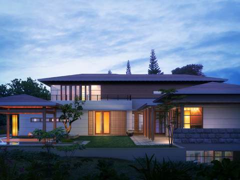  现代办公楼外观夜景psd 