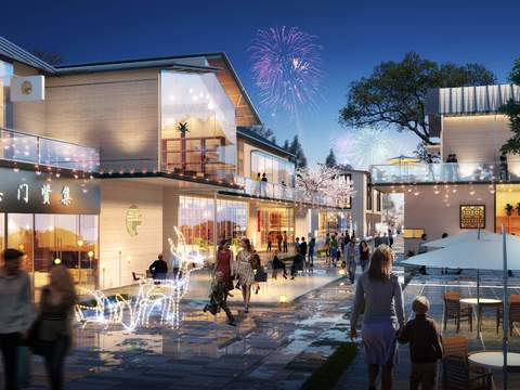  现代商业街步行街夜景景观psd 