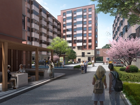  现代小区公园休闲区psd 