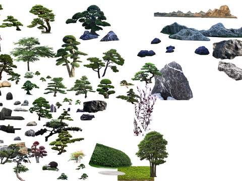  现代绿植树木假石psd 