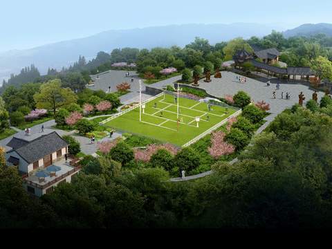  新中式山顶广场景观psd 