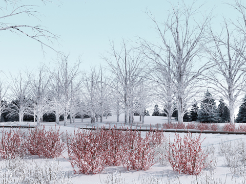  现代铁路雪景景观3d模型 