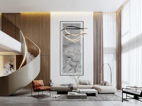  现代别墅客厅 别墅大堂3d模型 