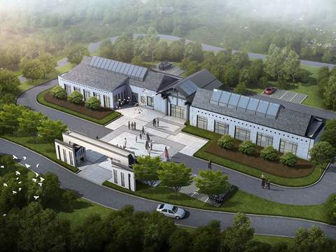  新中式住宅楼外观鸟瞰psd 