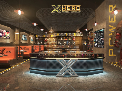  工业风钢铁侠主题酒吧前厅3d模型 