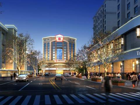  现代商业街步行街夜景psd 