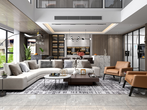  现代别墅客厅餐厅3d模型 