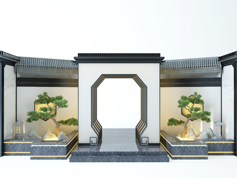  新中式庭院景观小品3d模型 