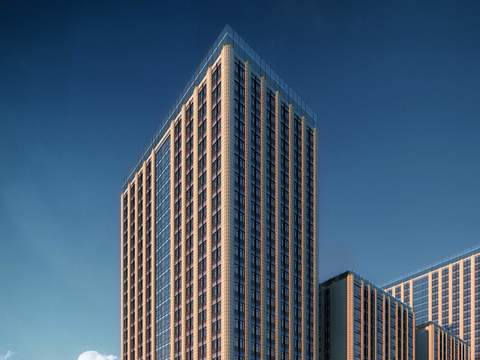  现代商业楼建筑外观夜景psd 