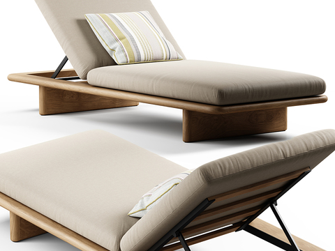  现代极简木制躺椅3d模型下载 浅米色家居装饰躺椅 室内设计休闲沙滩椅 