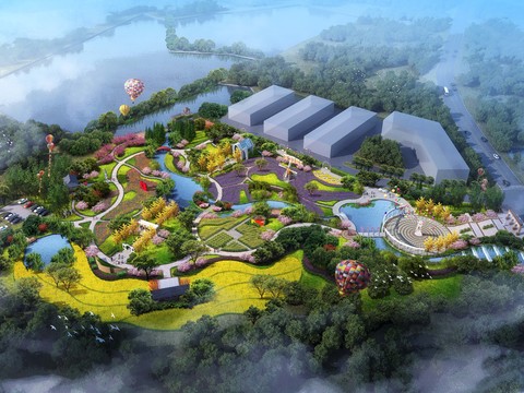  现代湿地园林鸟瞰景观psd 