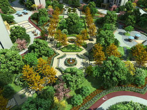  现代小区绿化园林景观3d模型 