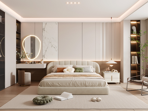 奶油风卧室 主卧 主人房3d模型