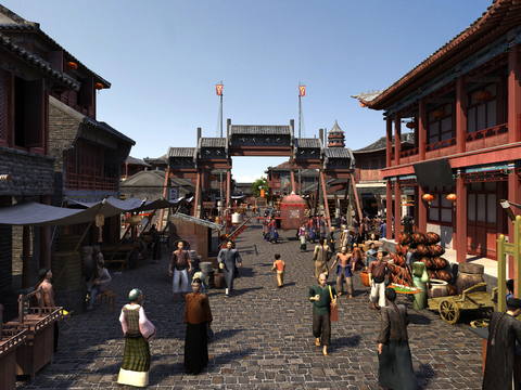  中式古建街道3d模型 