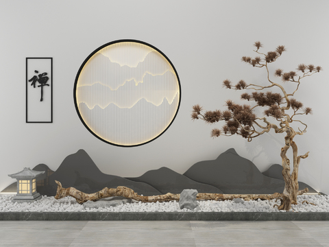  新中式假山枯树园艺小品3d模型 