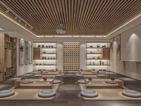  新中式茶艺学堂培训室3d模型 