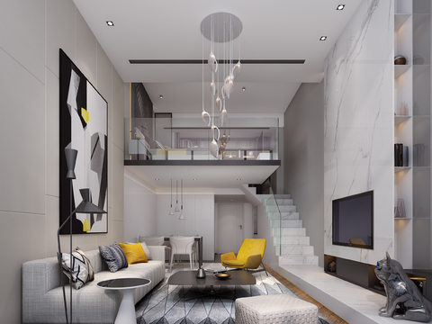  现代公寓客厅卧室3d模型 