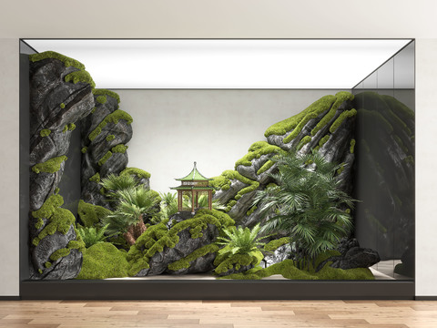  景观小品 亭子造景 苔藓景观石3d模型 