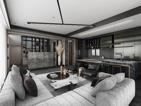  唐忠汉 狮山山水樾澜庭样板间客厅3d模型 