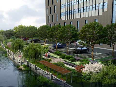  小区园林景观 河道景观psd 