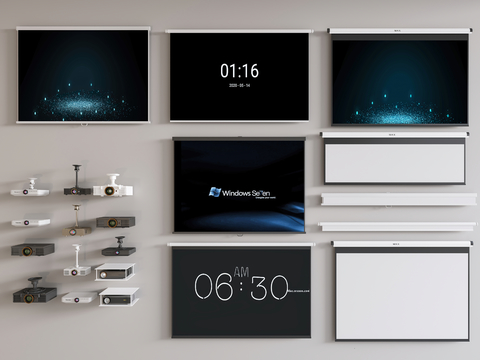  投影仪 投影幕布3d模型 