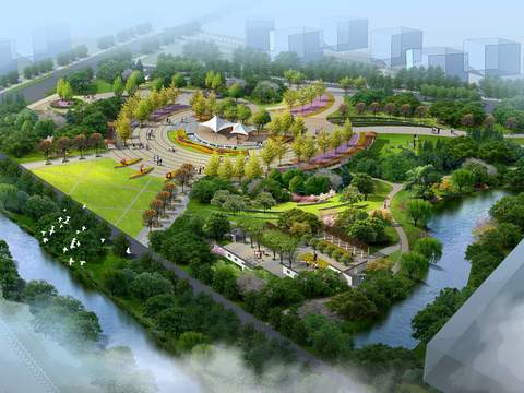  现代公园景观鸟瞰psd 