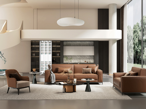  别墅客厅 别墅中空3d模型 