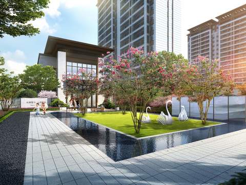  现代小区公园园林景观psd 