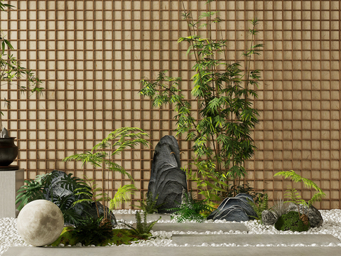  庭院造景 景观小品 竹子 景观石3d模型 