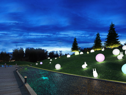  现代夜景城市公园3d模型 