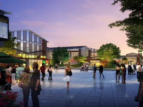  现代商业街步行街夜景景观psd 