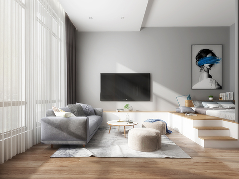  现代公寓卧室客厅厨房3d模型 