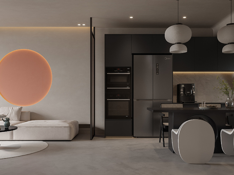  侘寂风公寓客餐厅3d模型 