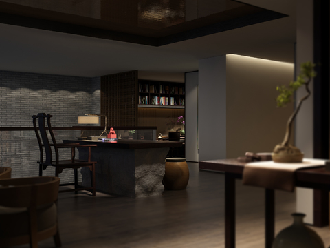  新中式茶会所3d模型 