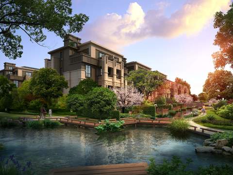  现代庭院公园园林景观psd 