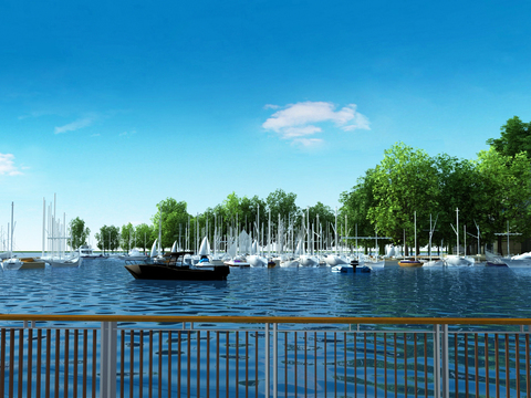  现代海边景观3d模型 