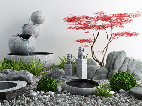  新中式庭院水景小品3d模型 