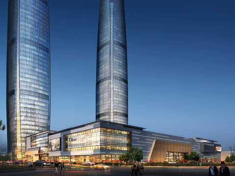  现代商业楼外观夜景psd 