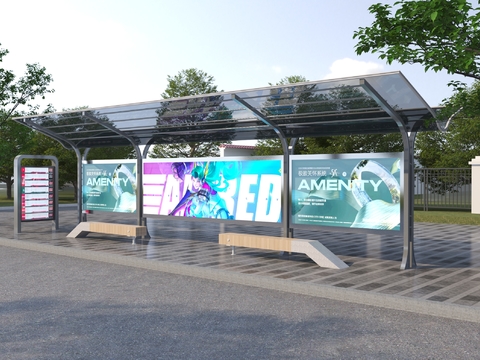  公交车站 站台3d模型 