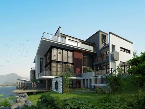  现代住宅楼建筑外观psd 