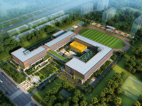  现代学校鸟瞰规划3d模型 
